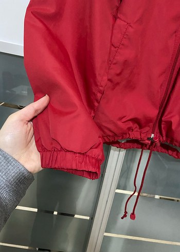 s Beden kırmızı Renk Kırmızı Fermuarlı Kapüşonlu Unisex Yağmurluk