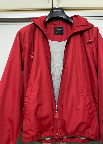 Kırmızı Fermuarlı Kapüşonlu Unisex Yağmurluk
