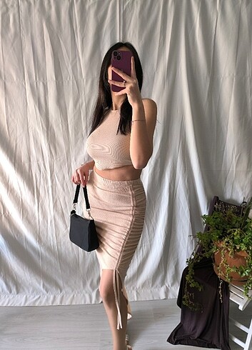Triko crop takım 