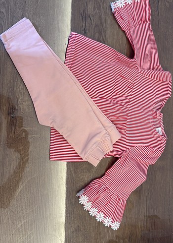 Pembe Çizgili Pilili Uzun Kollu Bebek Kız Takımı