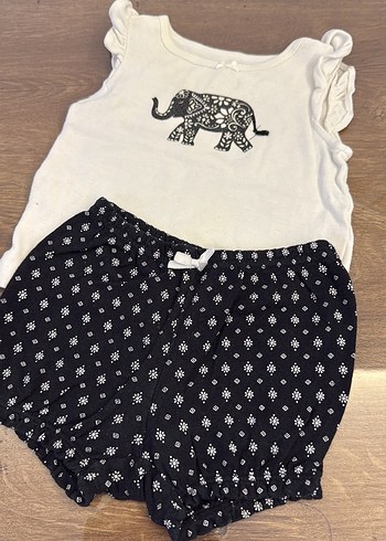 carters Kısa Kollu Fil Desenli Fırfırlı Bebek Kız Takımı