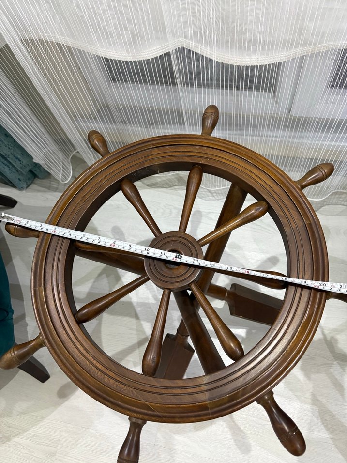 Koyu Kahverengi Ahşap Gemi Dümeni sehpa - Görsel 3