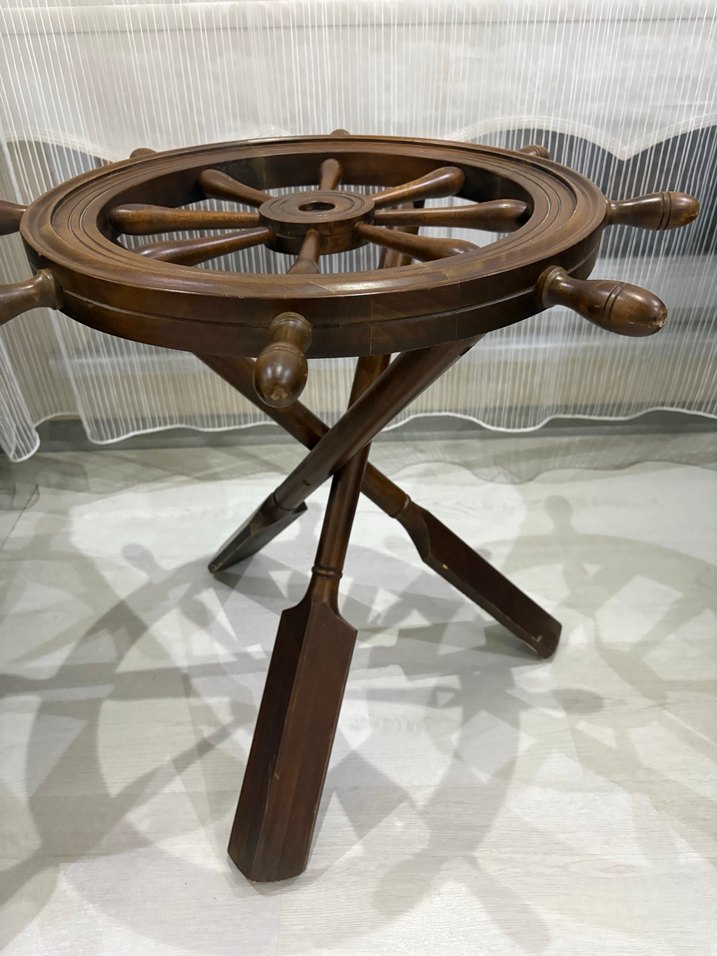 Koyu Kahverengi Ahşap Gemi Dümeni sehpa - Görsel 2