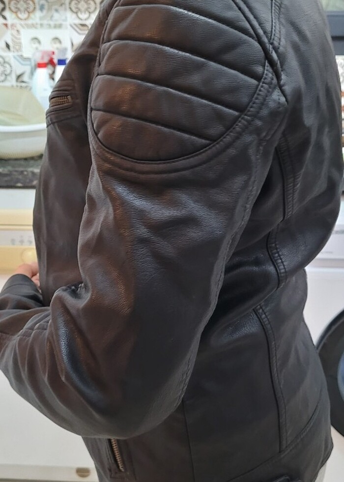 Mavi erkek deri ceket - Görsel 4