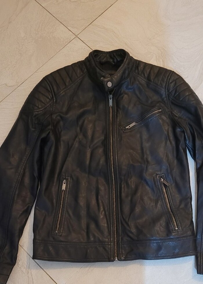 Mavi erkek deri ceket - Görsel 2