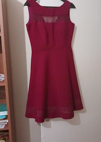 Bordo Midi V Yaka Kolsuz Elbise