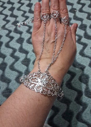 Bohem Gri Zincir Detaylı Kadın El Zinciri - Görsel 2