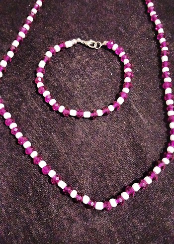 Accessorize Mor Boncuklu Uzun Kolye ve Bileklik Seti