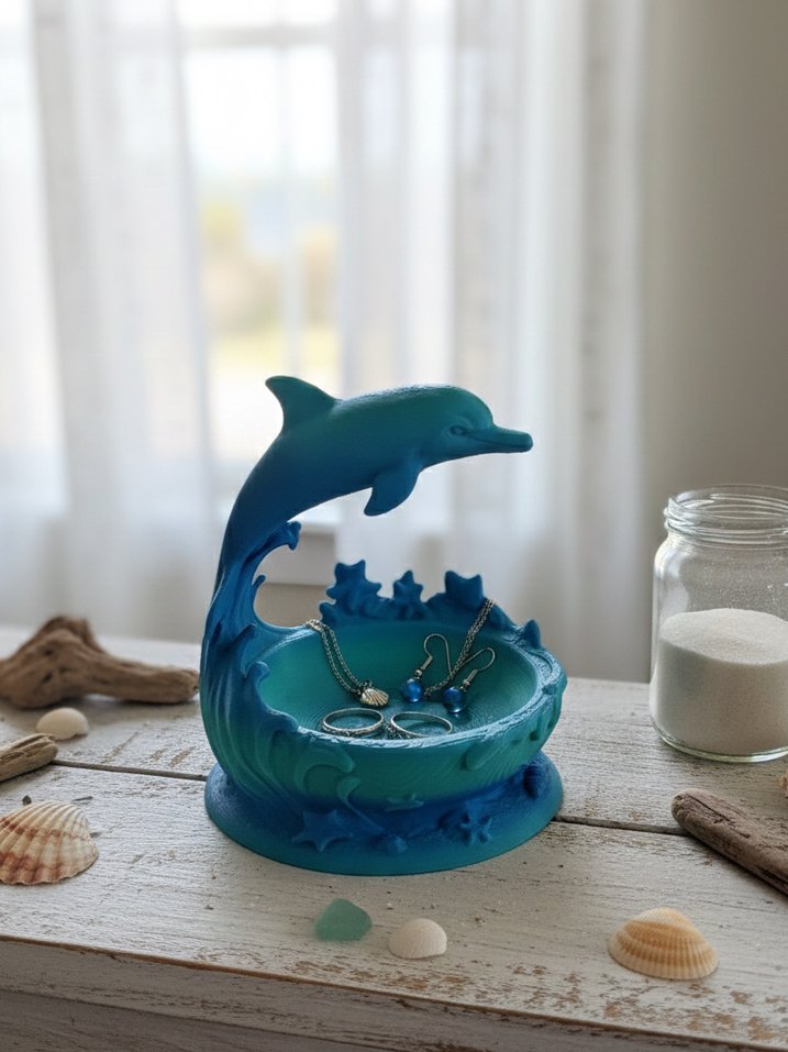 Turkuaz Yunus balığı temalı Dekoratif Kase ve takı kasesi - Görsel 3