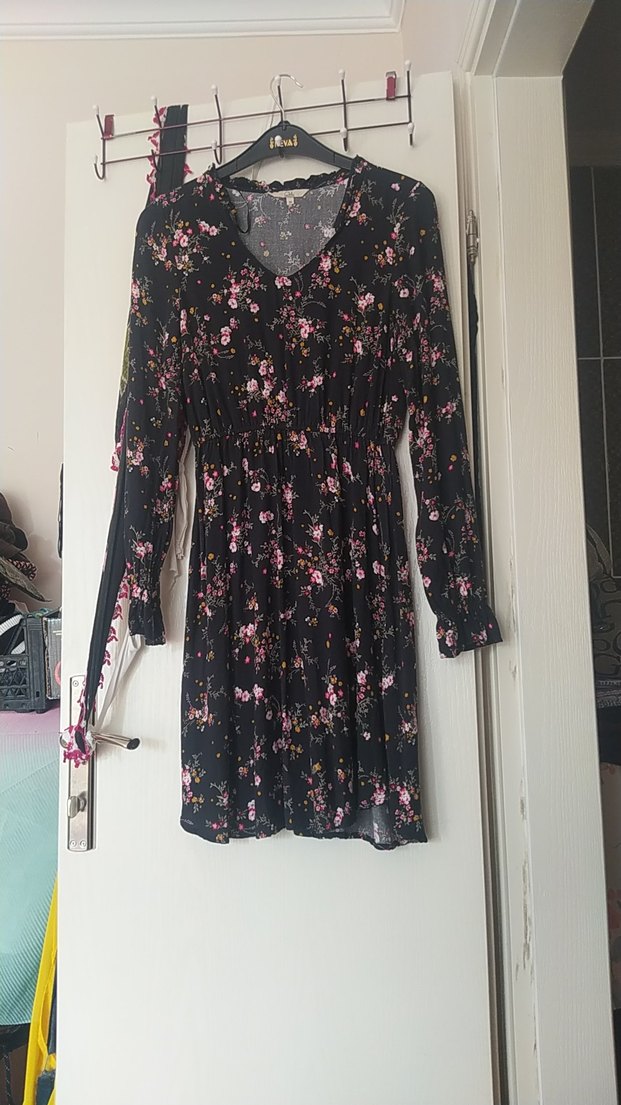 Çiçekli V Yaka Midi Bohem Elbise - Görsel 3