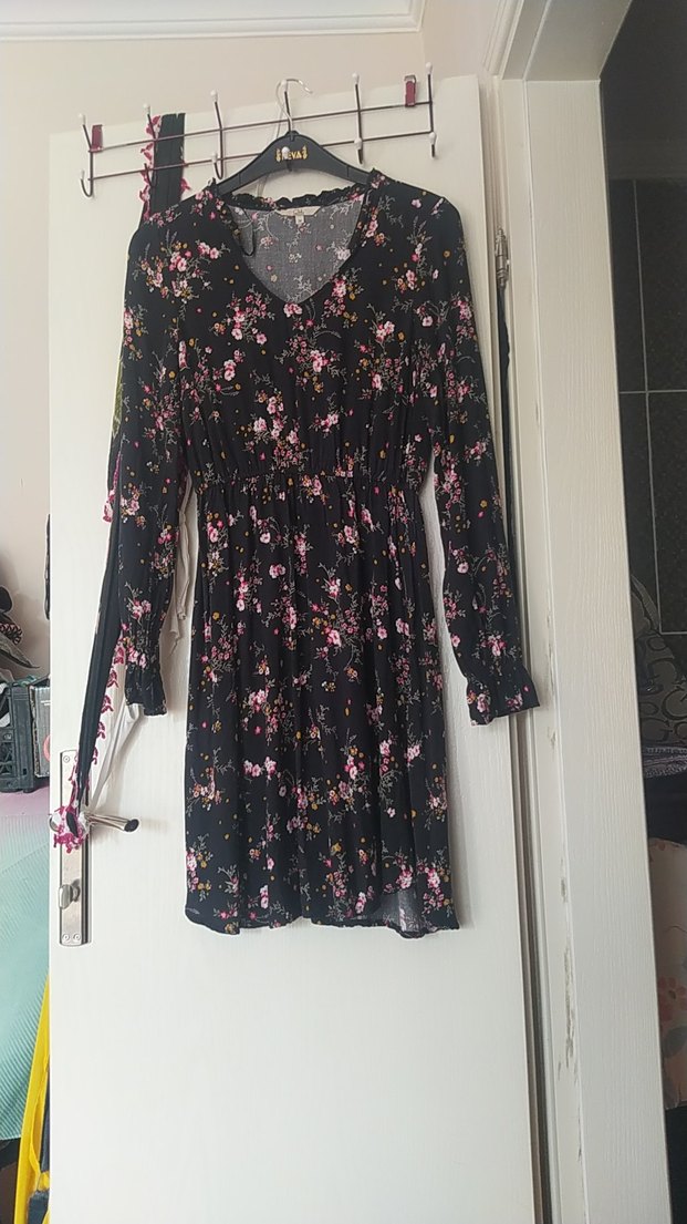 Çiçekli V Yaka Midi Bohem Elbise - Görsel 2