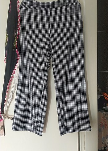 Kadın Siyah-Beyaz kareli Midi Kumaş Pantolon - Görsel 2