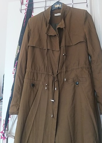 Düğmeli  Uzun Keten Trençkot - Görsel 5