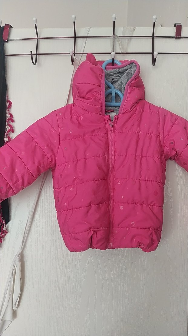 Kız Çocuk Pembe Kapüşonlu Fermuarlı Mont - Görsel 3