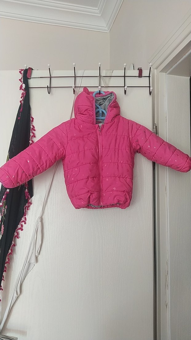 Kız Çocuk Pembe Kapüşonlu Fermuarlı Mont - Görsel 2