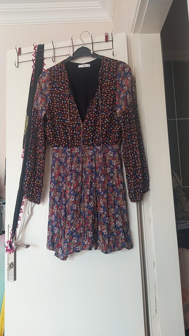 Bohem Uzun Kollu Mini Elbise - Görsel 2