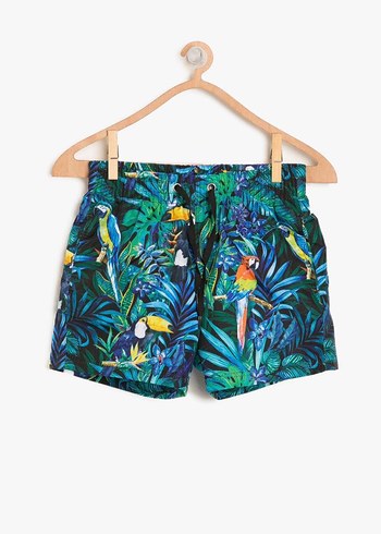 Koton KOTON BEACHWEAR TROPİKAL DESENLİ DENİZ ŞORTU