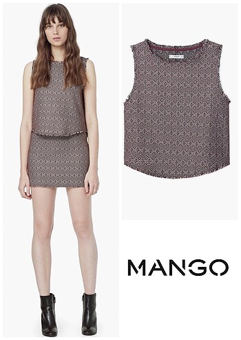 MANGO KOYU NAR JAKARLI METALİK KAPLAMALI TÜVİT BLUZ