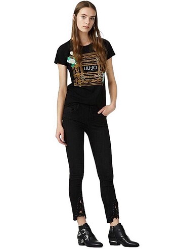 LIU JO MILANO SİYAH DANTELLİ SKINNY JEAN PANTOLON