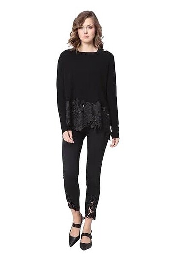 27 Beden LIU JO MILANO SİYAH DANTELLİ SKINNY JEAN PANTOLON