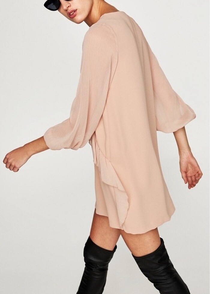 ZARA FIRFIRLI NUDE PINK ELBİSE - Görsel 3