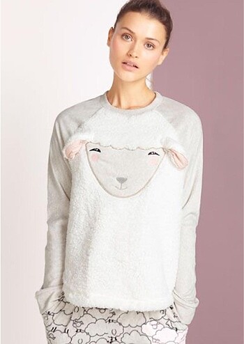 Oysho OYSHO 3D KUZU DESENLİ YUMUŞAK SWEATSHIRT/PİJAMA ÜSTÜ