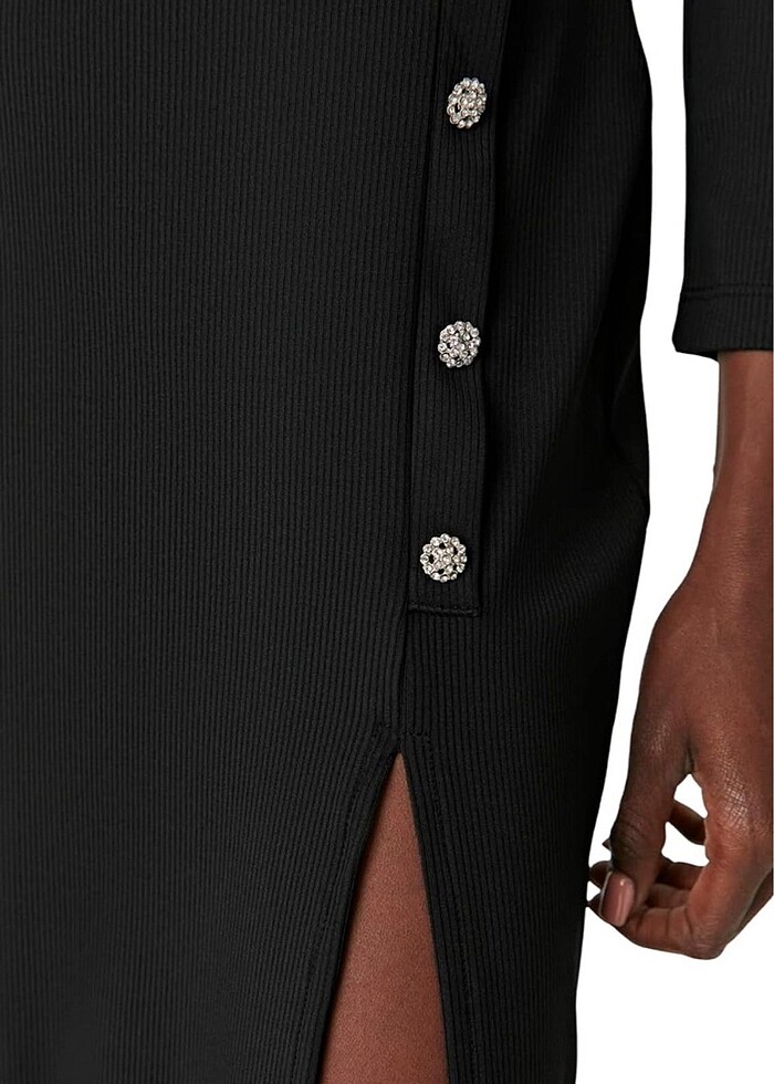 TRENDYOL TAŞ DÜĞMELİ ÖRME MİDİ ABİYE ELBİSE - Görsel 5