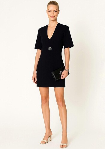 TRUSSARDI SİYAH İNCE TRİKO ELBİSE