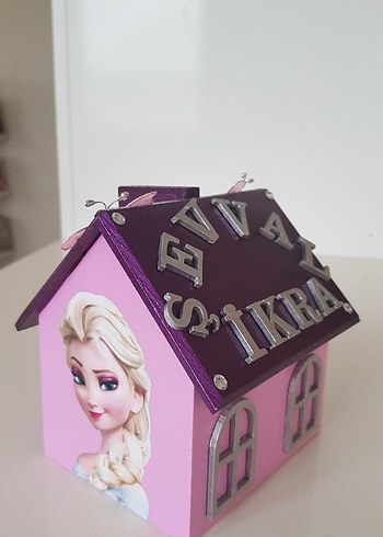  Beden pembe Renk ELSA ISME ÖZEL AHSAP KUMBARA