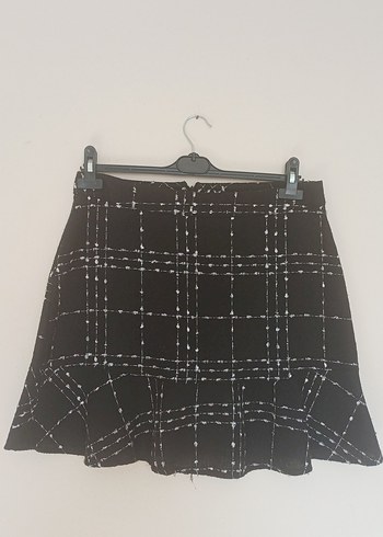 Siyah Kareli Fırfırlı Mini Etek