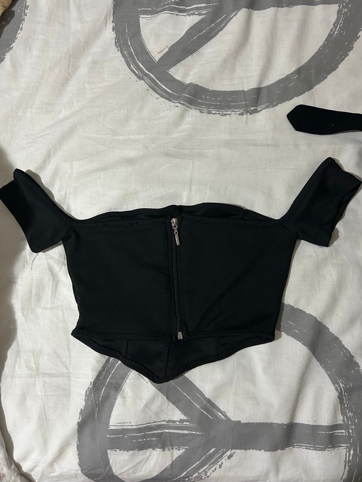 Siyah Straplez Drapeli Gotik Büstiyer - Görsel 3