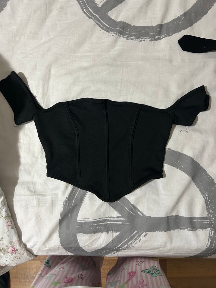 Siyah Straplez Drapeli Gotik Büstiyer - Görsel 2