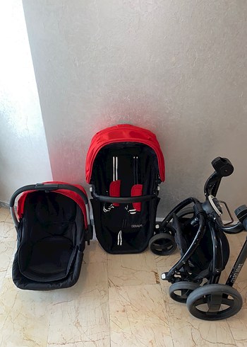 Kırmızı Bebek Arabası ve Taşıma Koltuğu - Görsel 3