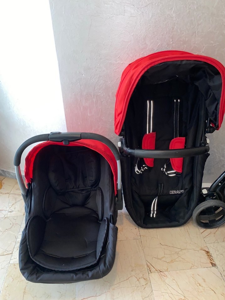 Kırmızı Bebek Arabası ve Taşıma Koltuğu - Görsel 2