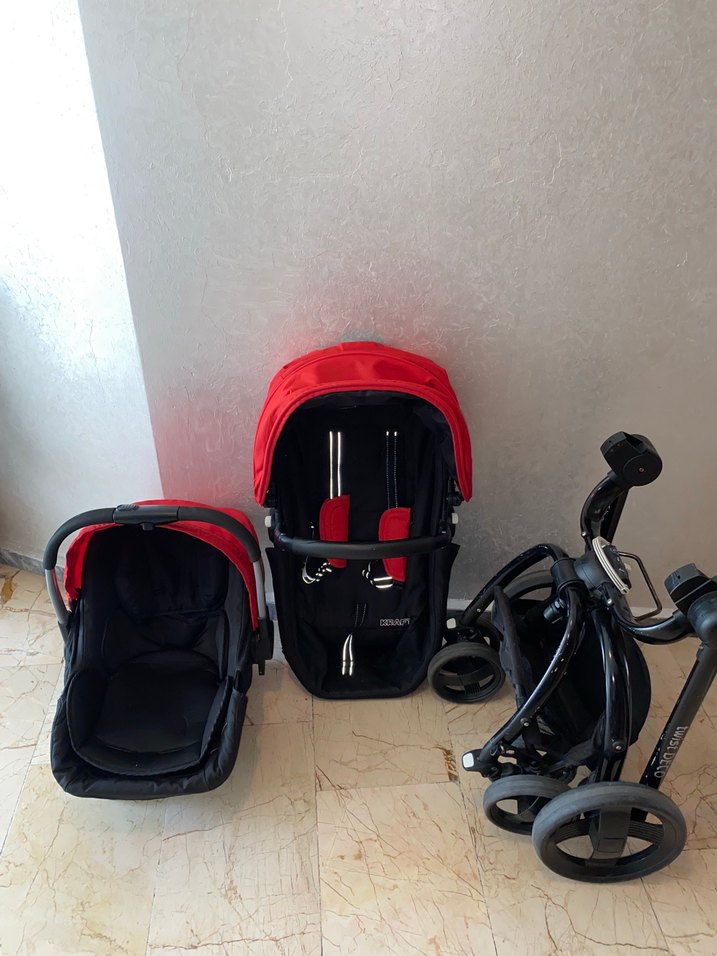 Kırmızı Bebek Arabası ve Taşıma Koltuğu - Görsel 3