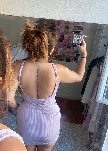 H&M Mor Midi Keten Elbise