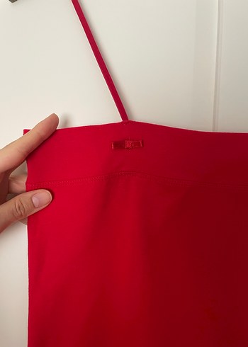 Kırmızı İnce Askılı Midi Mini Elbise - Görsel 2