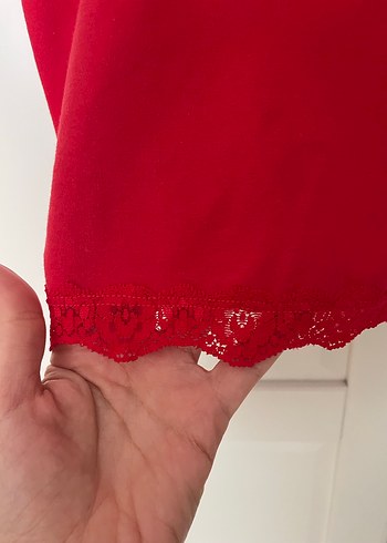 Kırmızı İnce Askılı Midi Mini Elbise - Görsel 3