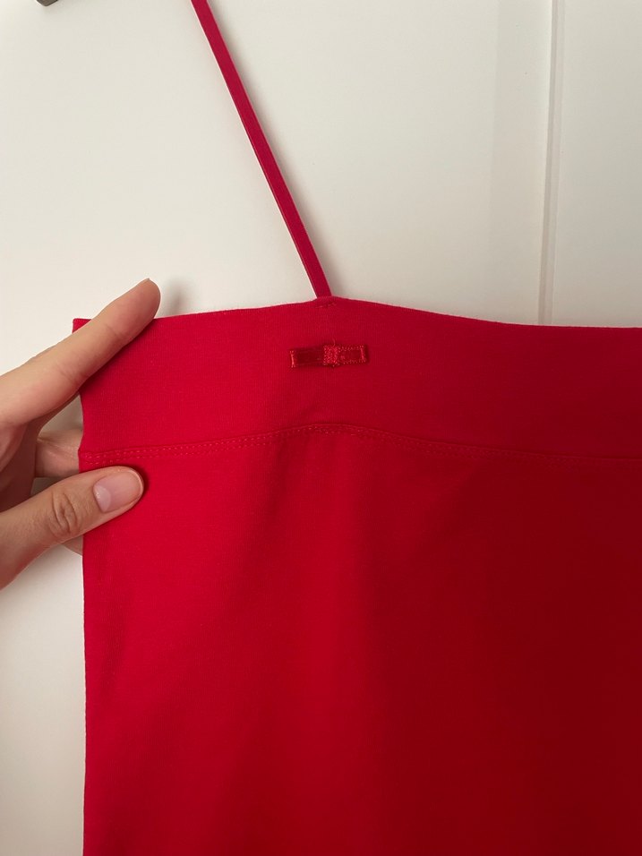 Kırmızı İnce Askılı Midi Mini Elbise - Görsel 2