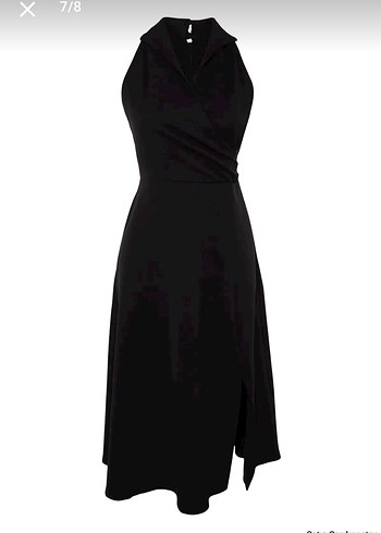 V Yaka Siyah Uzun Drapeli Kadın Elbise - Görsel 5