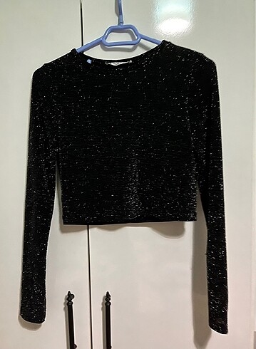 Simli siyah crop bluz