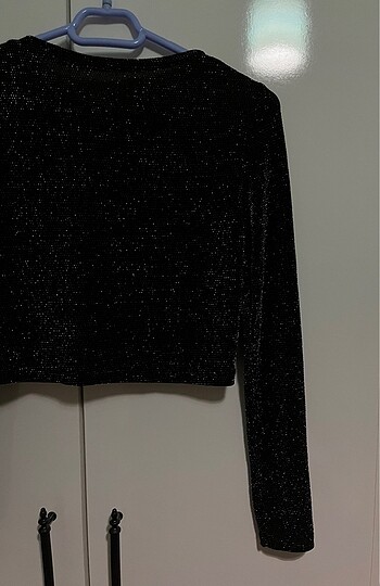 m Beden siyah Renk Simli siyah crop bluz