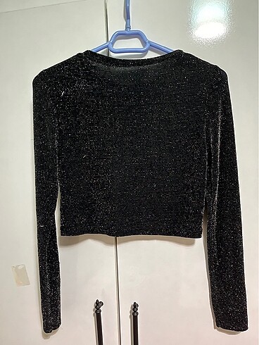 m Beden Simli siyah crop bluz