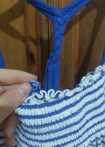 10 Yaş Beden Kız Çocuk Mavi Çizgili Askılı Elbise
