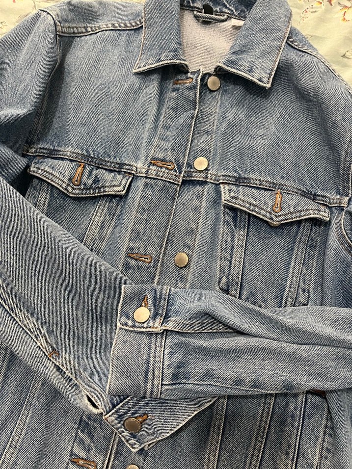 Düğmeli Mavi Kadın Denim Ceket - Görsel 3