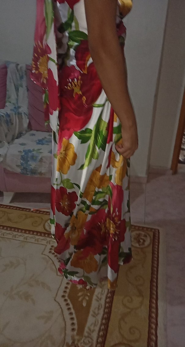 Çiçek Desenli Uzun Straplez Bohem Elbise - Görsel 2