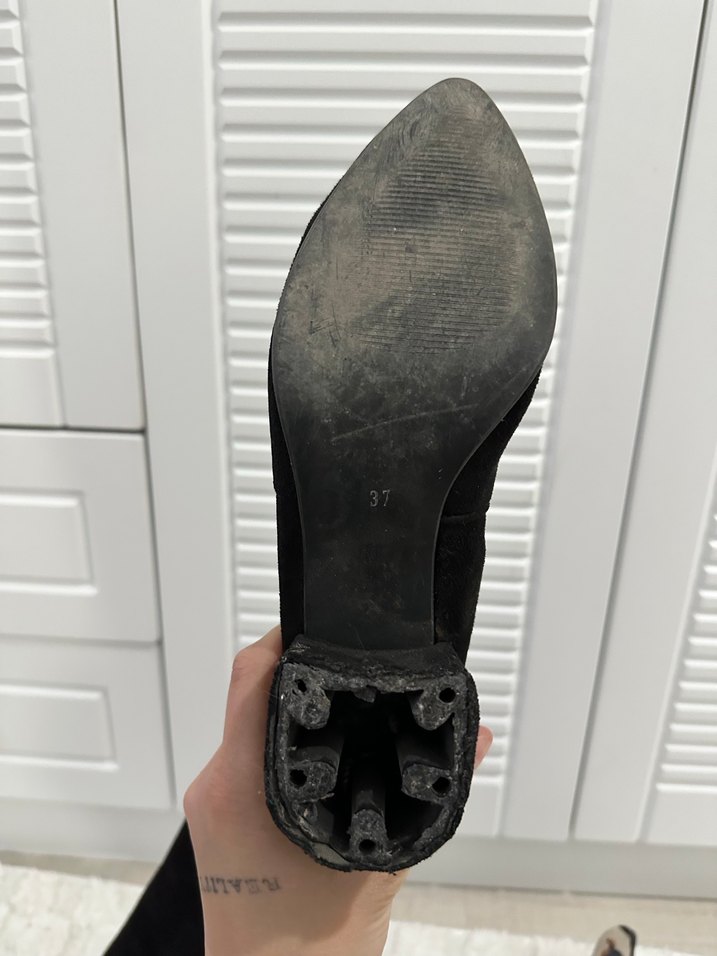 Siyah Süet Dizüstü Stiletto çizme - Görsel 3