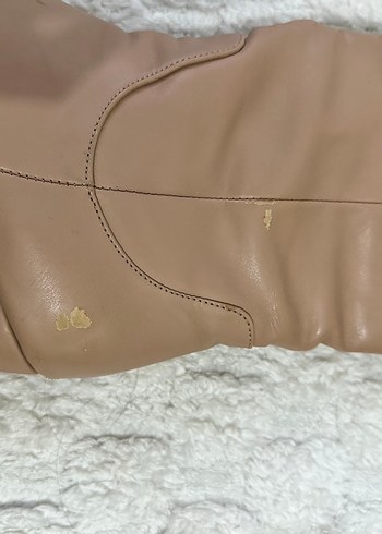 Bej Deri Dizüstü Topuklu Kadın Çizme - Görsel 4