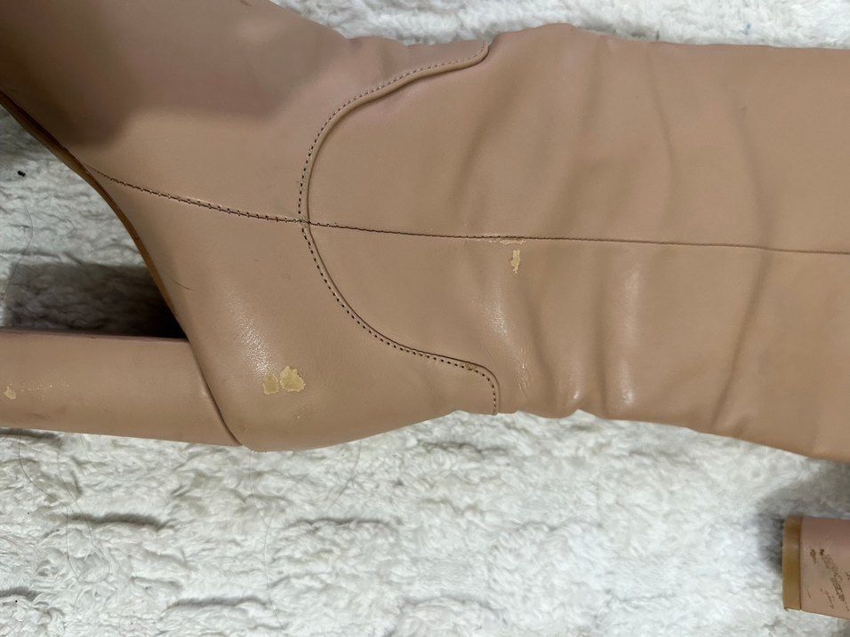 Bej Deri Dizüstü Topuklu Kadın Çizme - Görsel 4