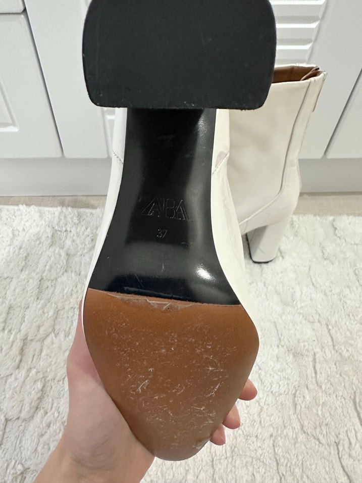 Zara Beyaz Deri topuklu Kadın Bot - Görsel 4